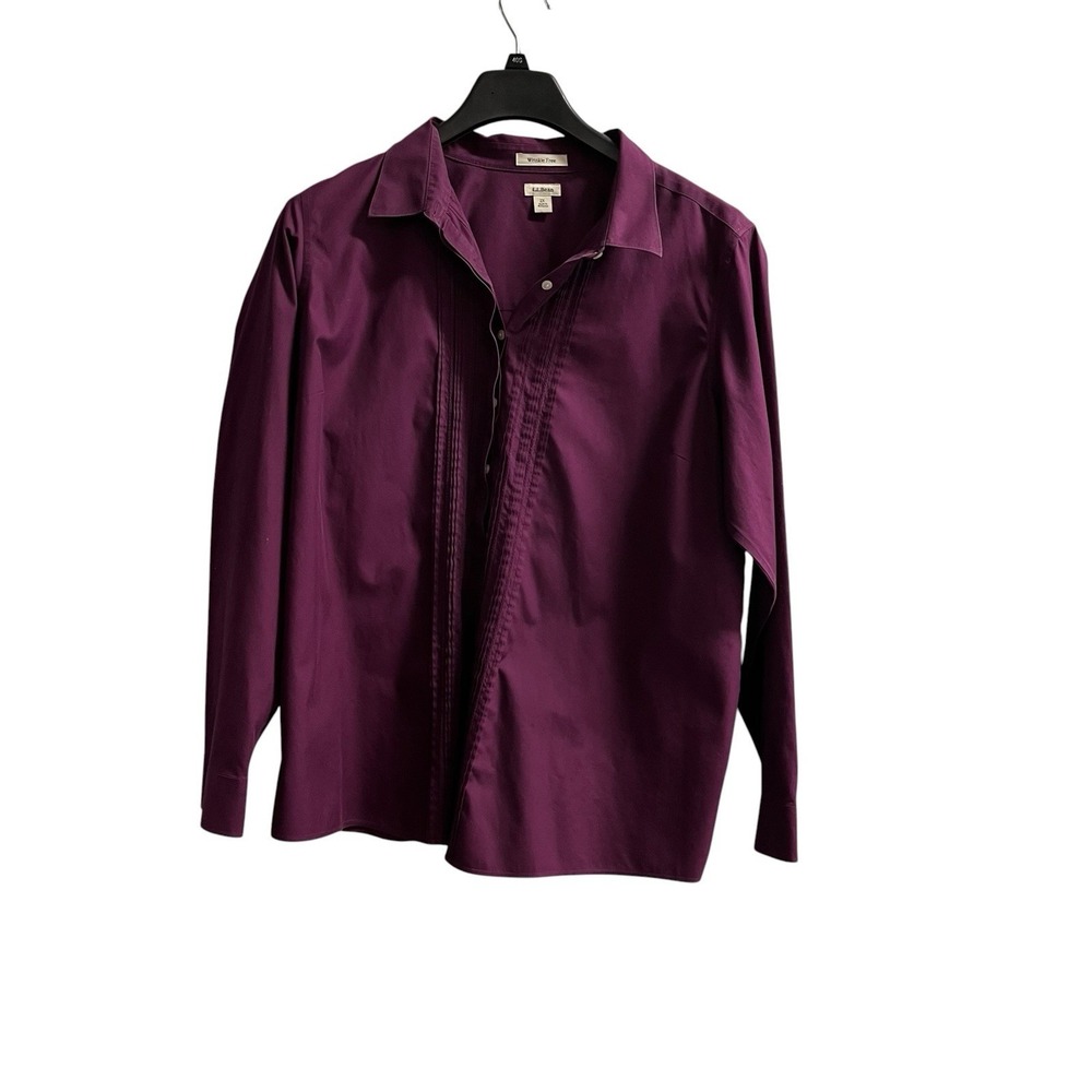 LL Bean Top Purple Button Down Pleated Size 2X Wrinkle Free Hidden Button Casual